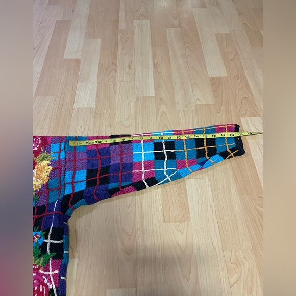 Women’s 80s Vintage Floral Plaid Knit Cardigan Size Large - Picture 4 of 12